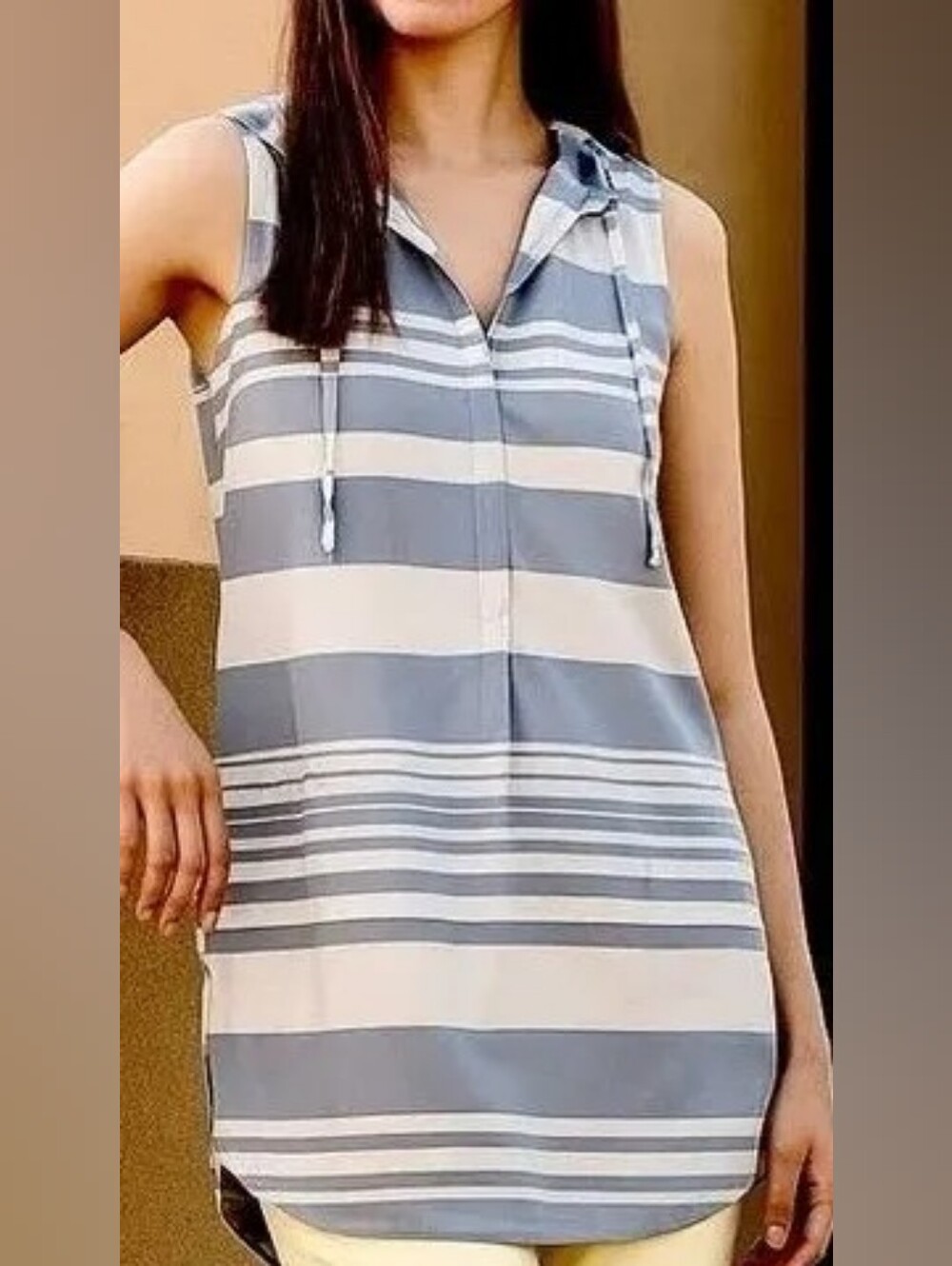 Prana Natassa Sleeveless Tunic in Blue And White Stripe